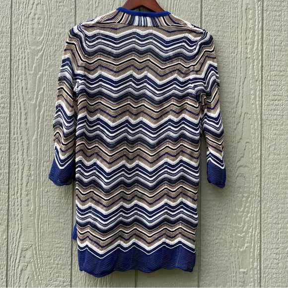 Chico's Travelers Cardigan sweater  size 1 (M) Seafaring Blue Zig Zag Stitch - Picture 2 of 15
